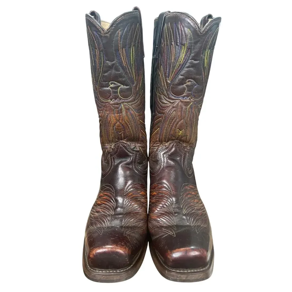 Vintage Gander Mountain Phoenix Rainbow Brown Cowboy Boot Size US 9.5 EE